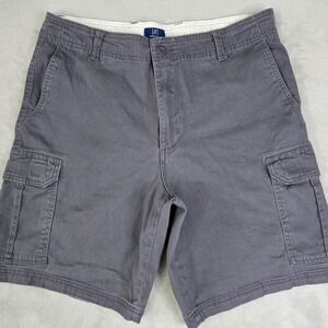 George Men's 34 Gray Cargo Shorts Cotton Flat Front Stretch Utility Pockets